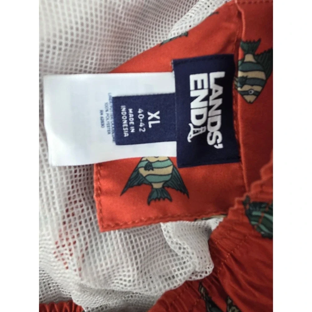 Lands‎ End Swim Trunks XL 40/42 Mens Fish Print Mesh Lined Pockets Beach Lake